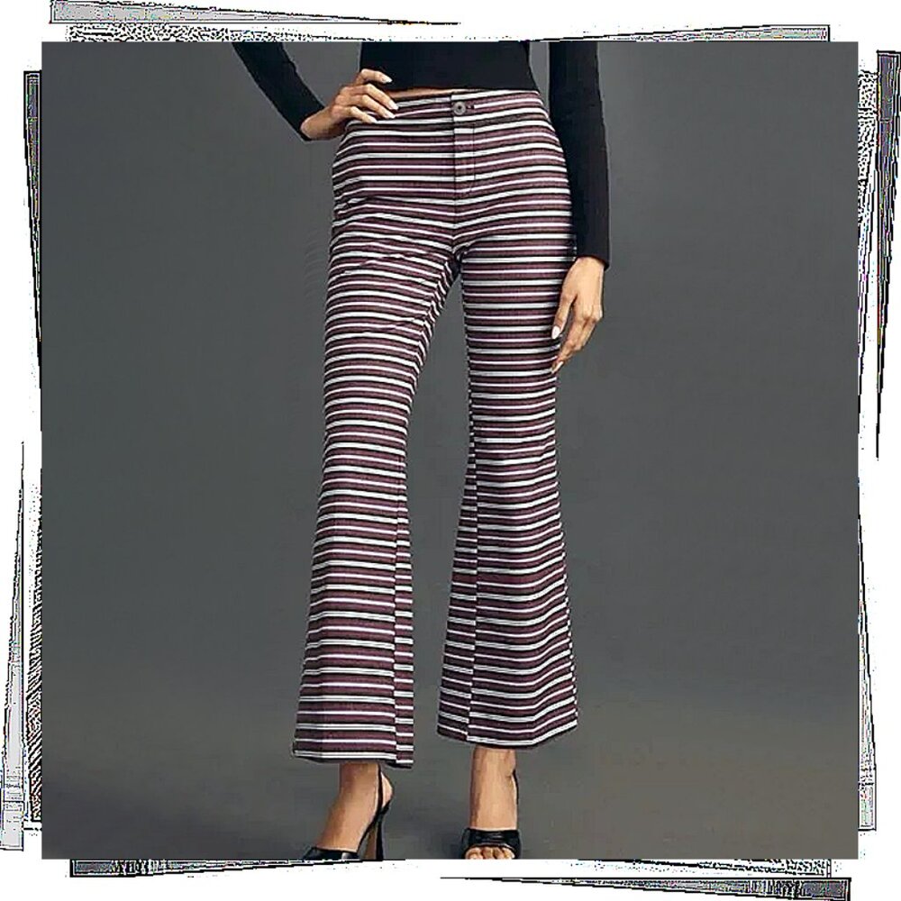 NWOT: Purples, Charcoal, White Striped Kick Flare Pants (4) by Maeve